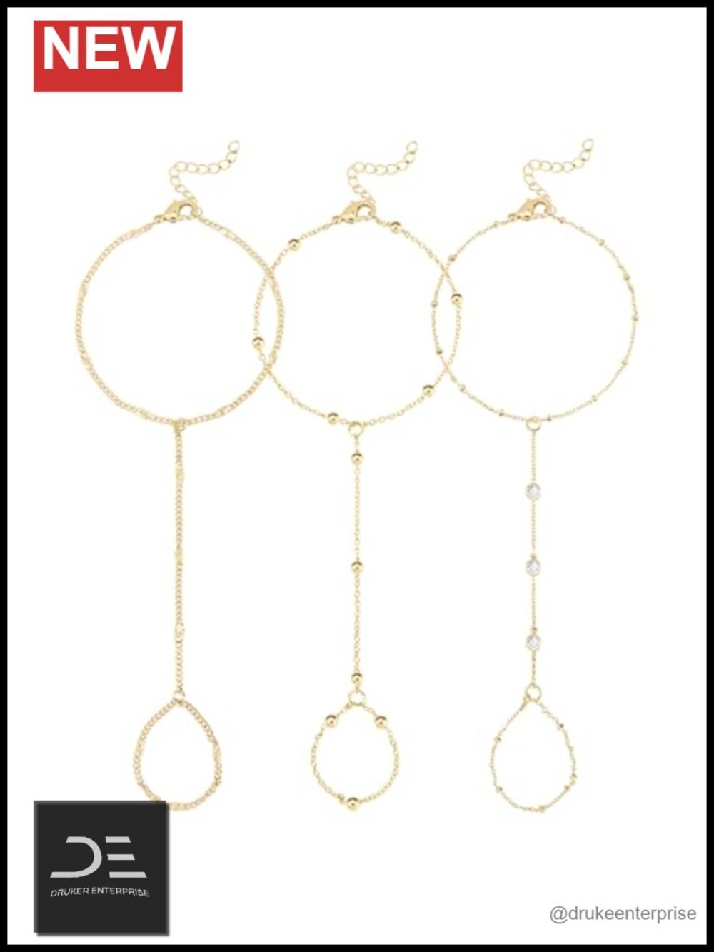 Gold Plated Hand Chain Ring Bracelet Set for Women Trendy Link Bracelet